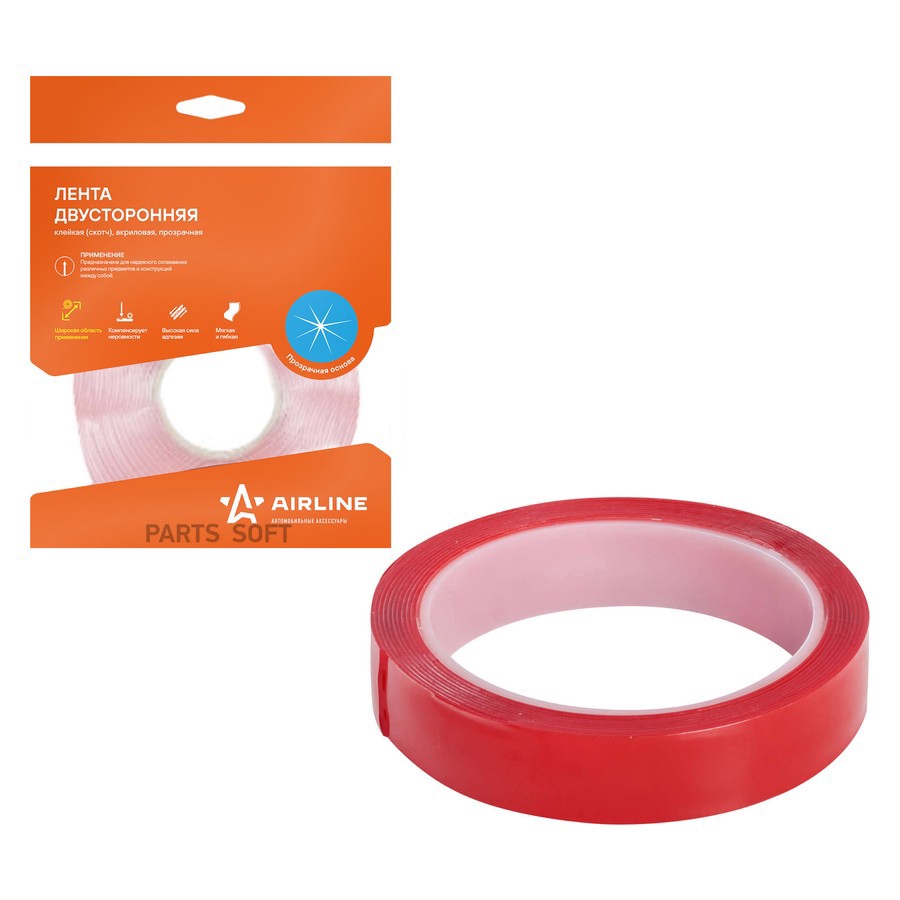 Скотч двухсторонний 20 мм х 3м "AIRLINE" (прозрачный) (акриловый) - AIRLINE None None